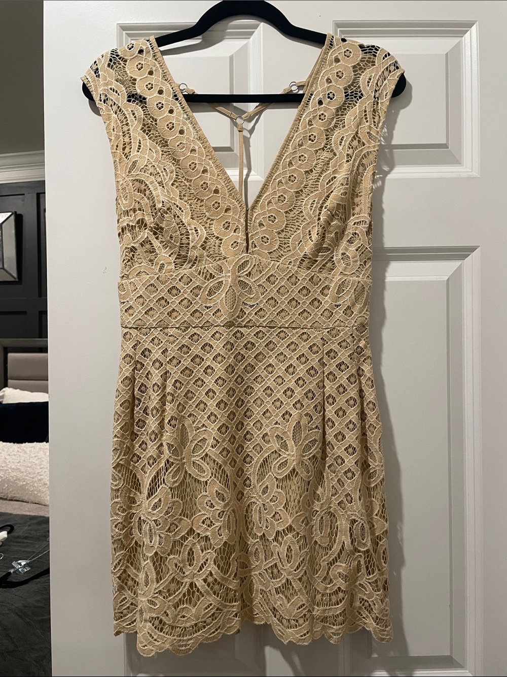 Free People Cream Lace V-Neck Mini Dress
